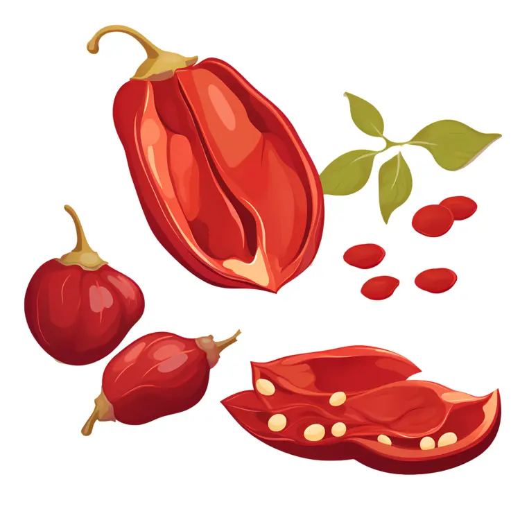 Red Peppers with Green Leaves