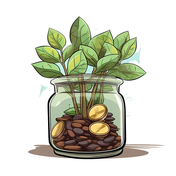 Financial Concept with Money Plant in Jar