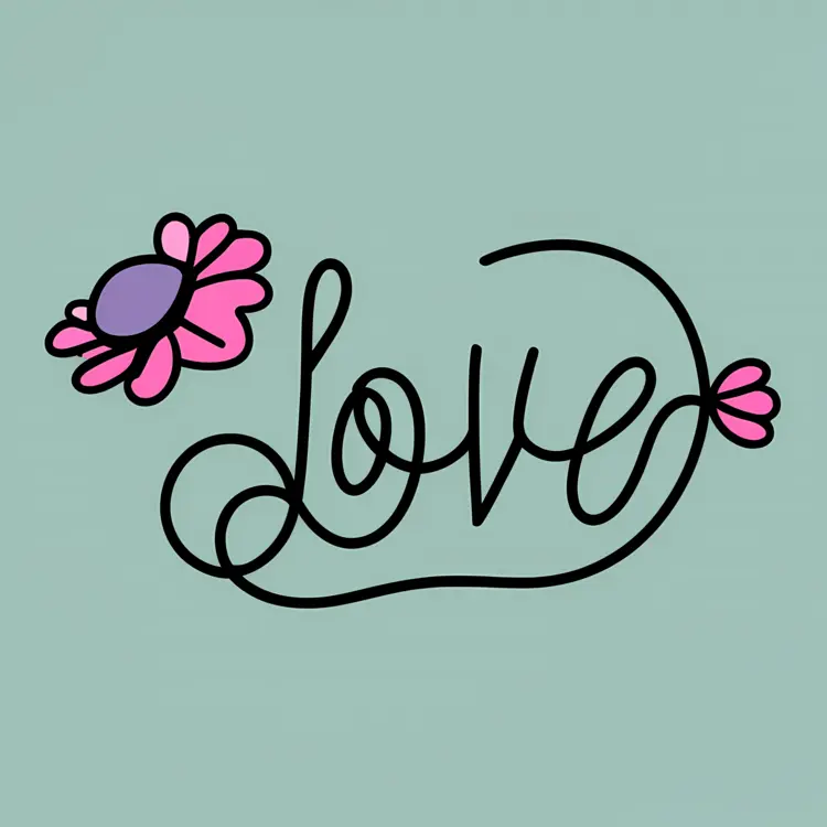 Love Word with Pink Flower