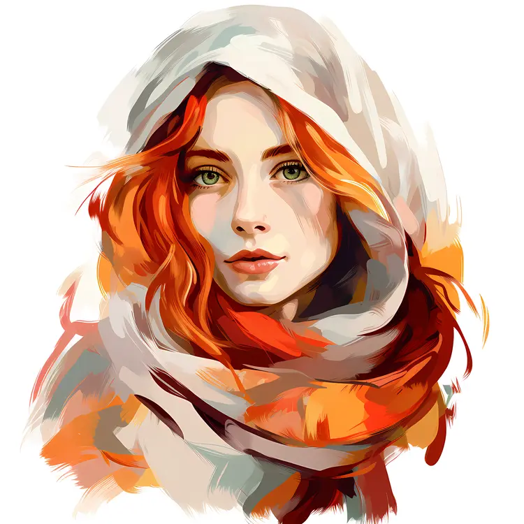 Red-Haired Woman in Hooded Scarf