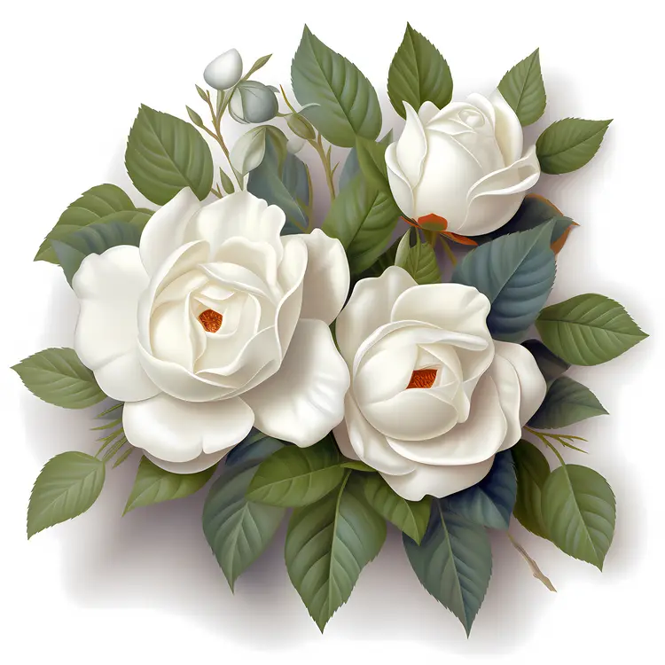 Charming White Roses with Green Leaves