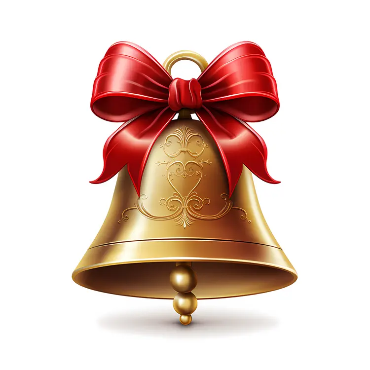 Golden Bell with Red Bow and Christmas Design