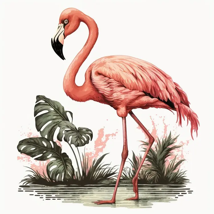 Elegant Pink Flamingo in Tropical Wetlands