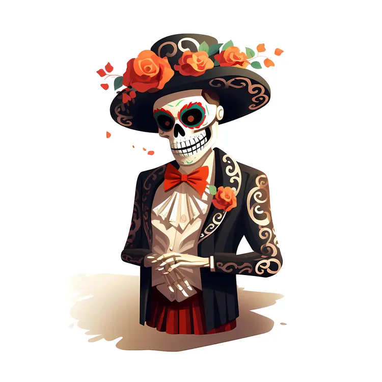 Skeleton Man with Hat and Flowers