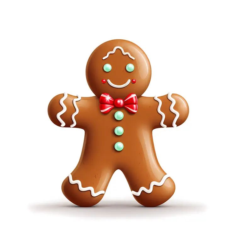 Cute Gingerbread Man Cookie with Red Bow Tie