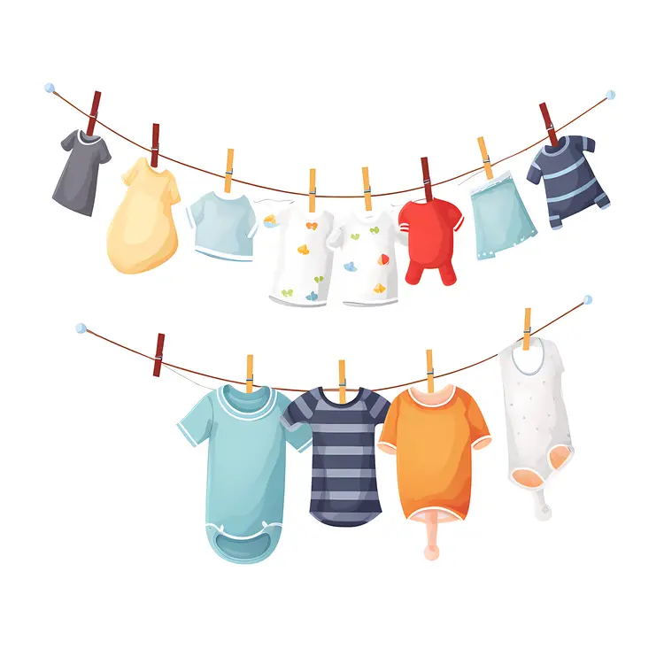 Colorful Baby Clothes Hanging on Clothesline