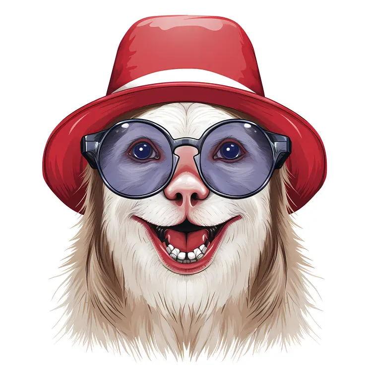 Happy Dog with Red Hat and Sunglasses