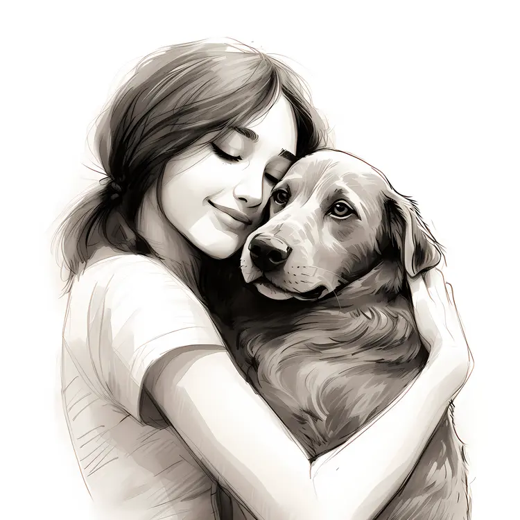 Girl Hugging Her Dog