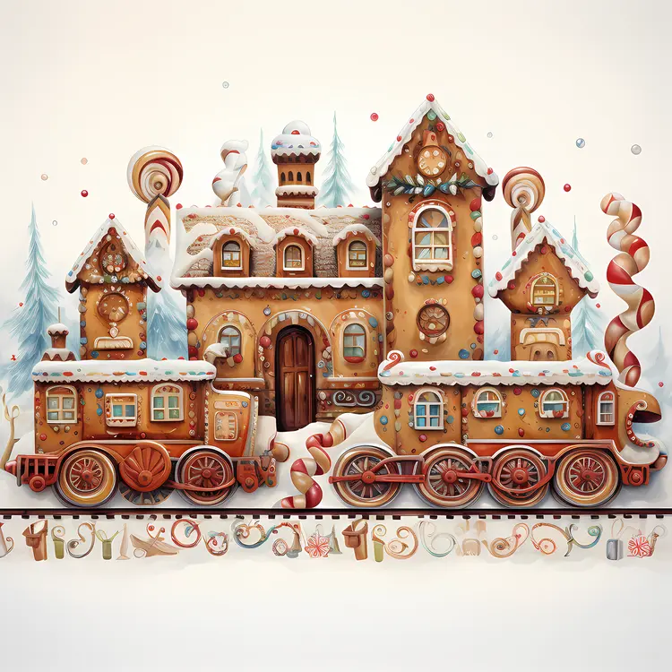 Gingerbread Train with Gingerbread House