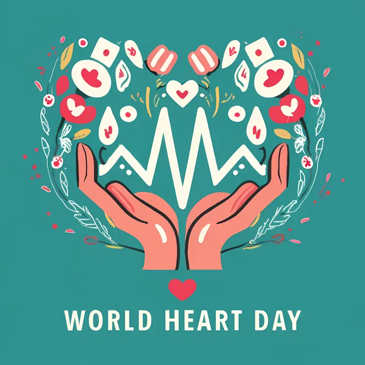 Hands Holding Heart with Heartbeat for World Heart Day