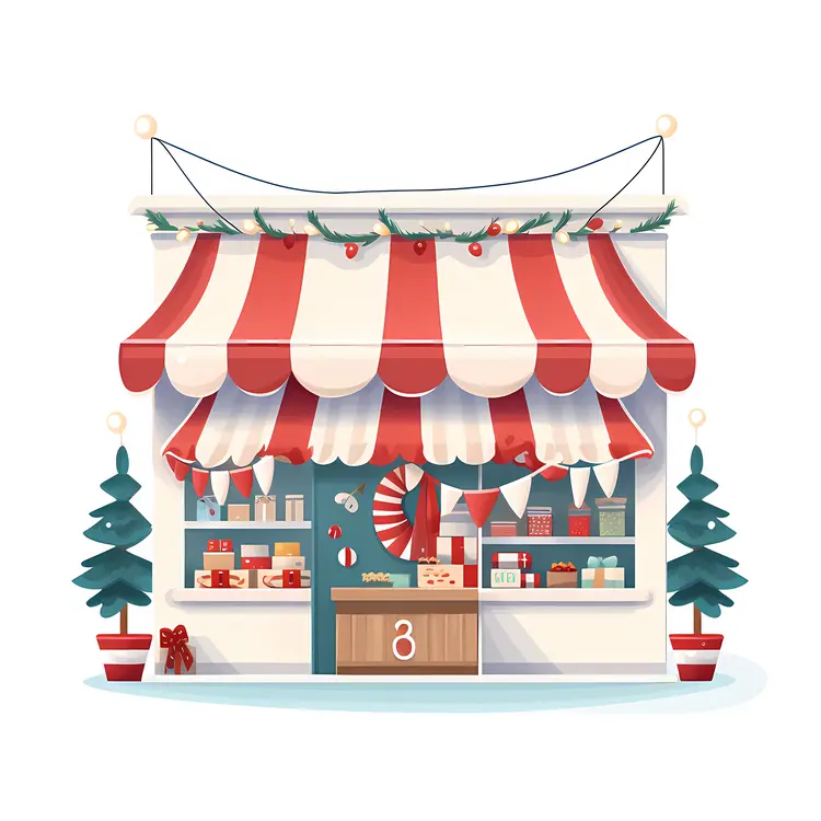 Christmas Candy Shop with Sweets and Candy Canes