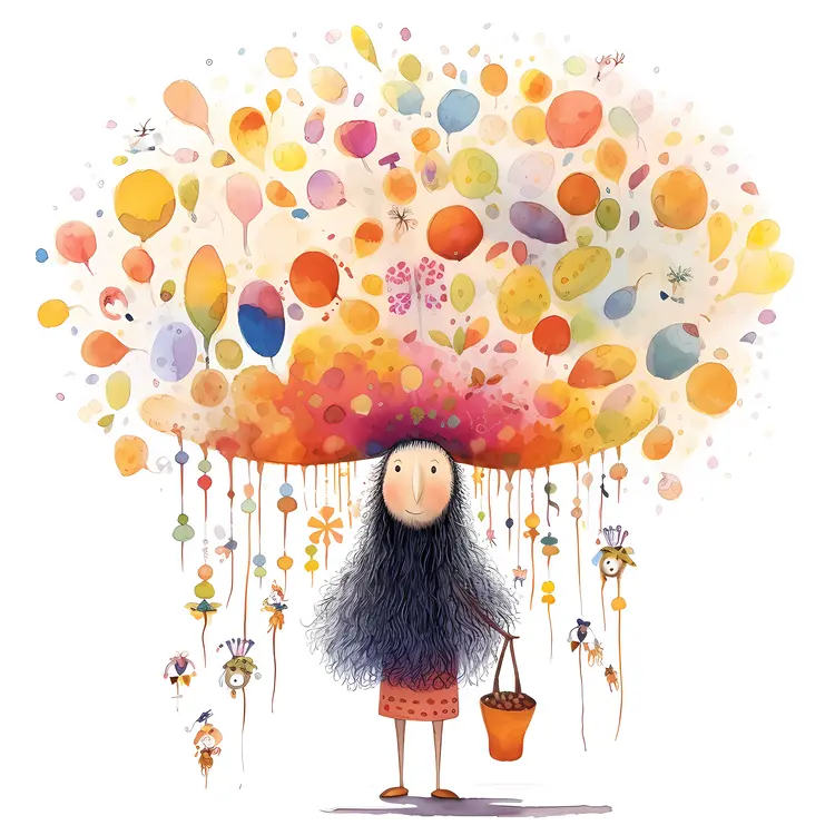Whimsical Girl with Colorful Balloons