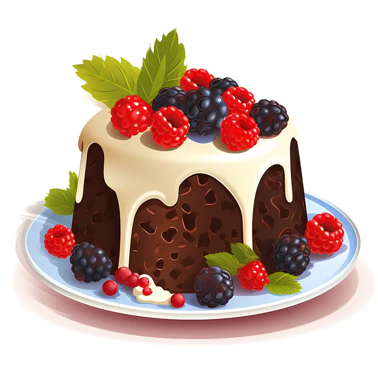 Chocolate Pudding with Berries and Cream