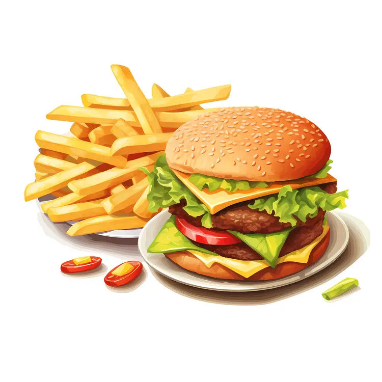 Delicious Hamburger with French Fries