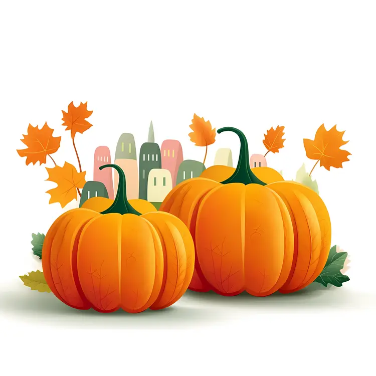 Pumpkins with Cityscape Background
