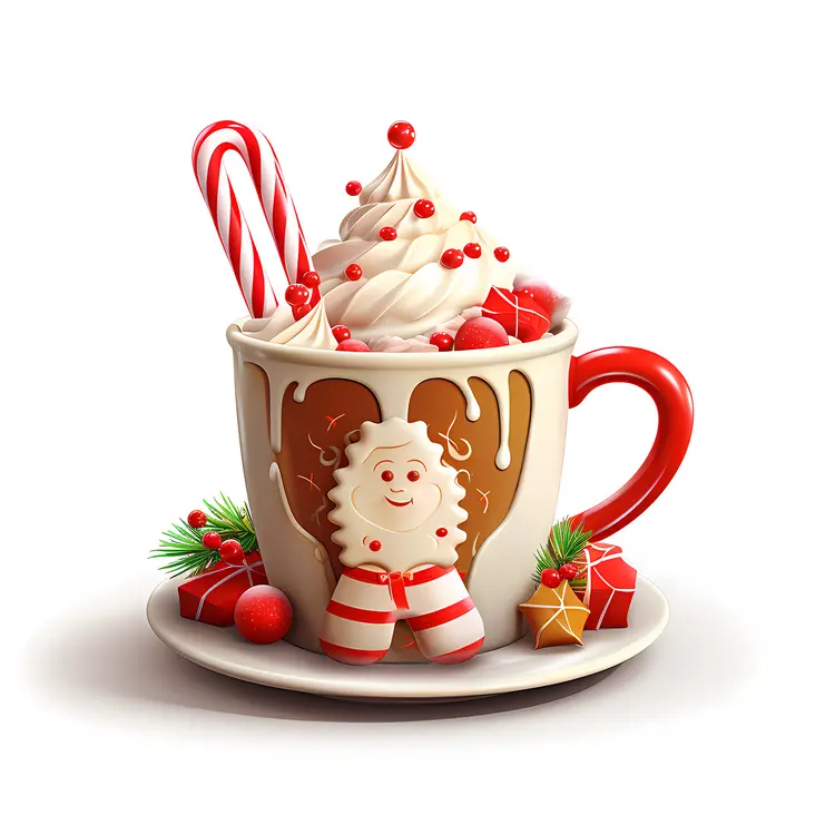 Festive Christmas Mug with Candy Cane and Gingerbread