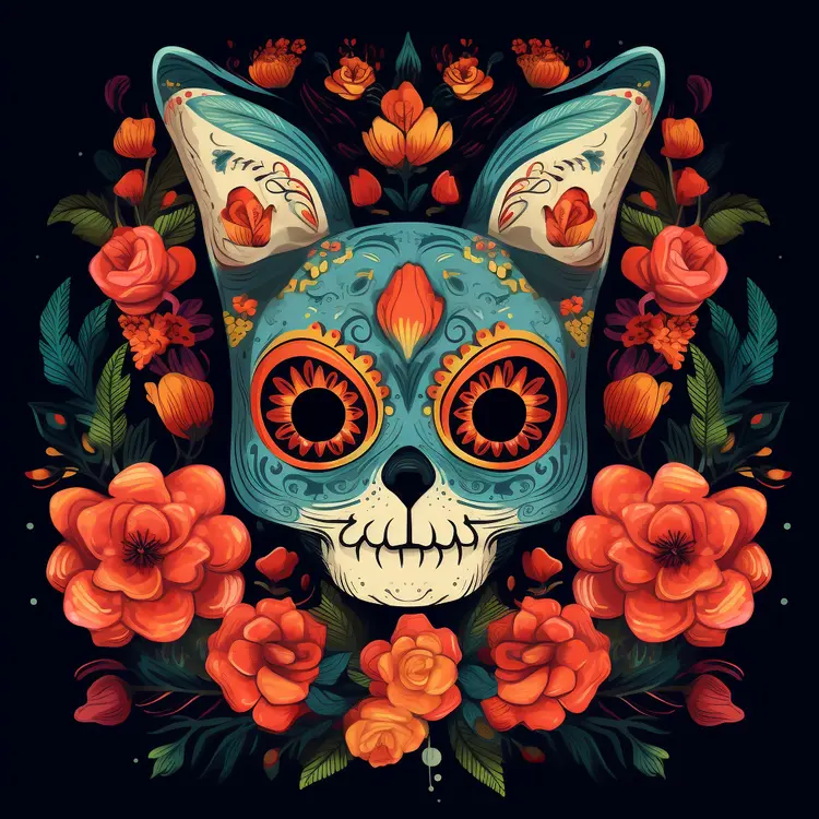 Colorful Sugar Skull with Flowers for Day of the Dead Celebration