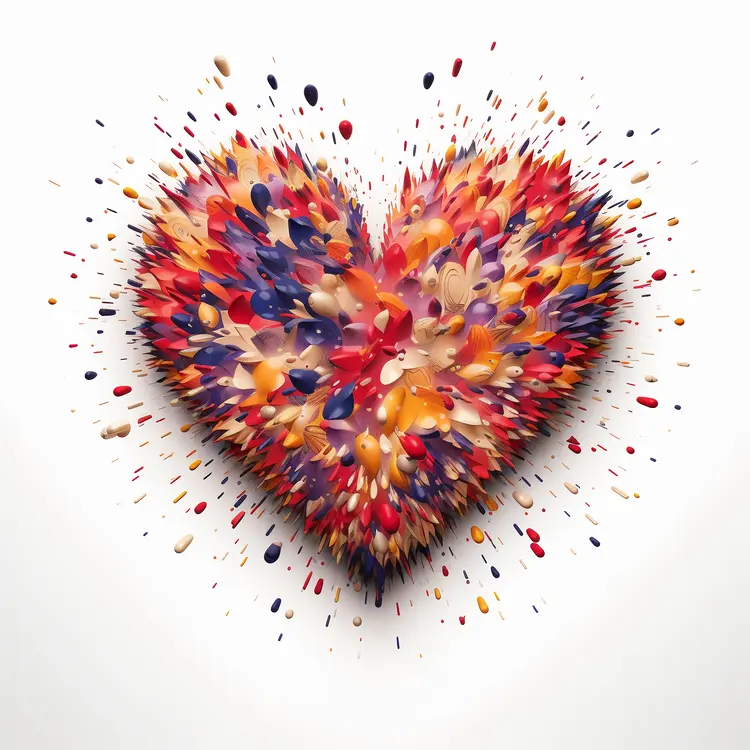 Colorful Exploding Heart of Petals for Valentine's Day