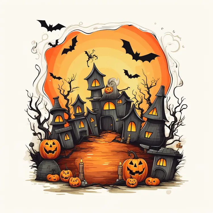 Halloween Haunted House with Pumpkins
