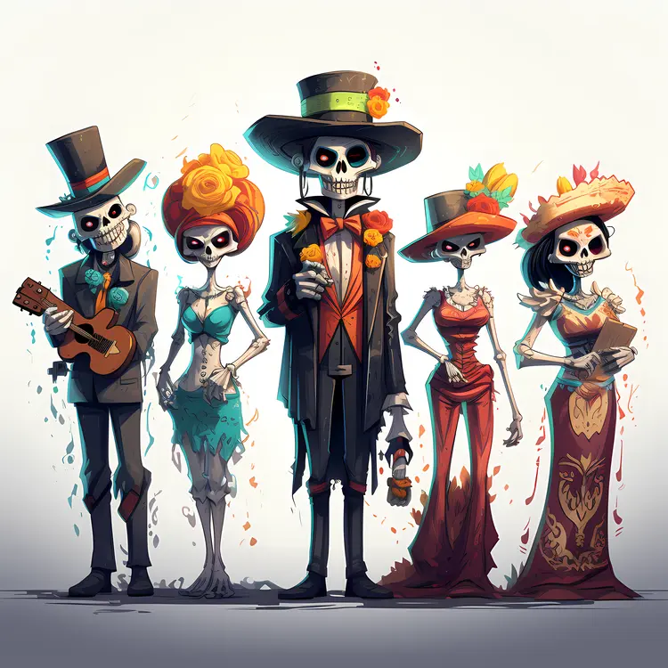 Skeleton Group in Festive Costumes