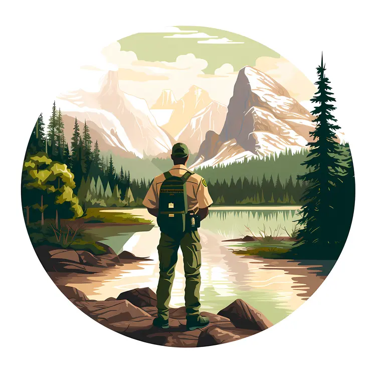 Park Ranger Standing by a Lake