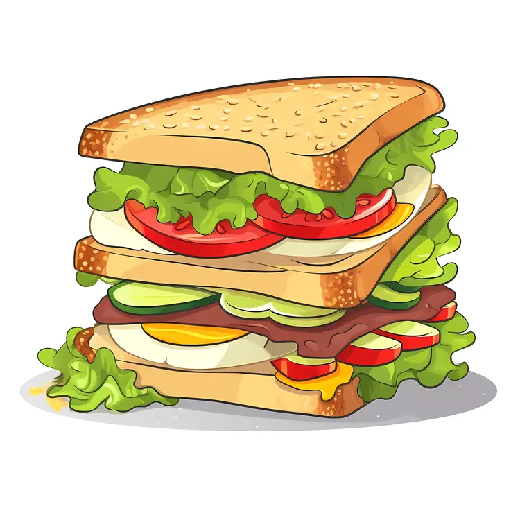 Triple Layer Sandwich with Lettuce and Tomato