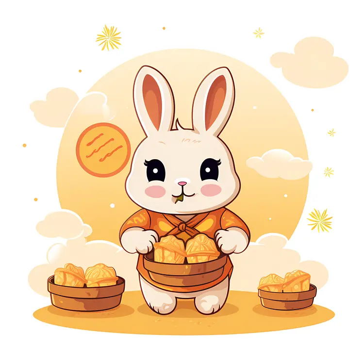 Cute Rabbit with Baskets of Food