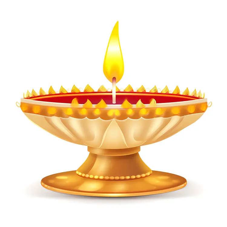 Golden Diya Lamp with Flame for Diwali Festival