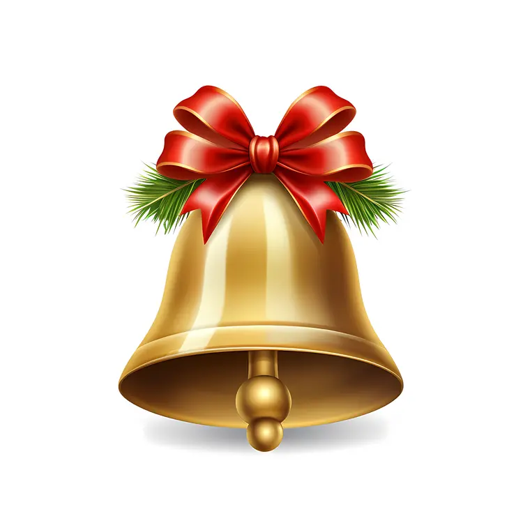 Golden Christmas Bell with Red Ribbon