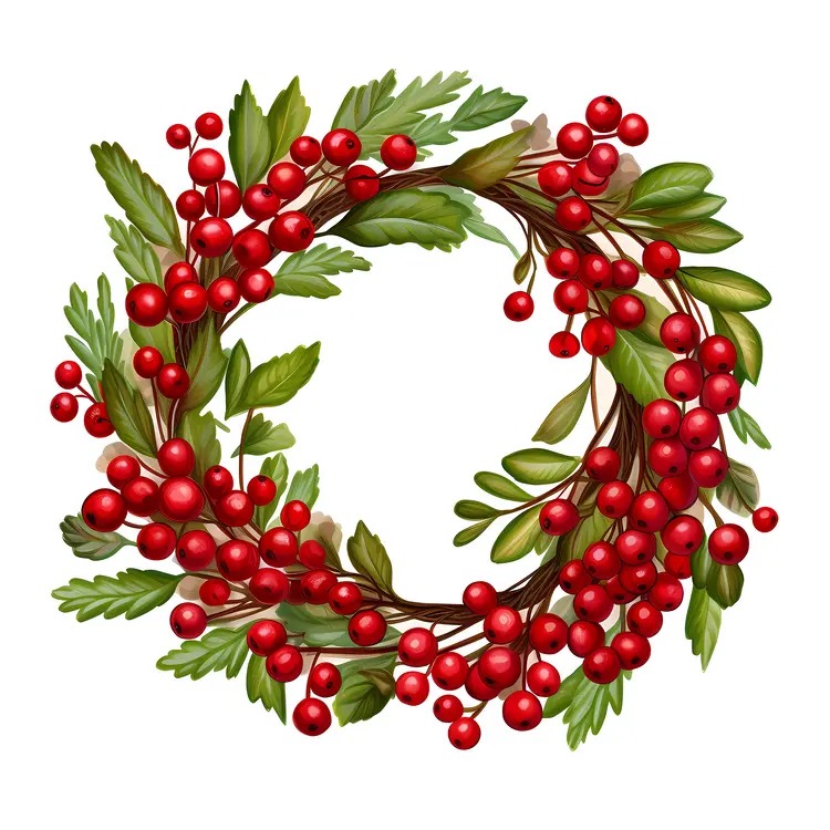 Festive Christmas Wreath with Red Berries and Green Leaves