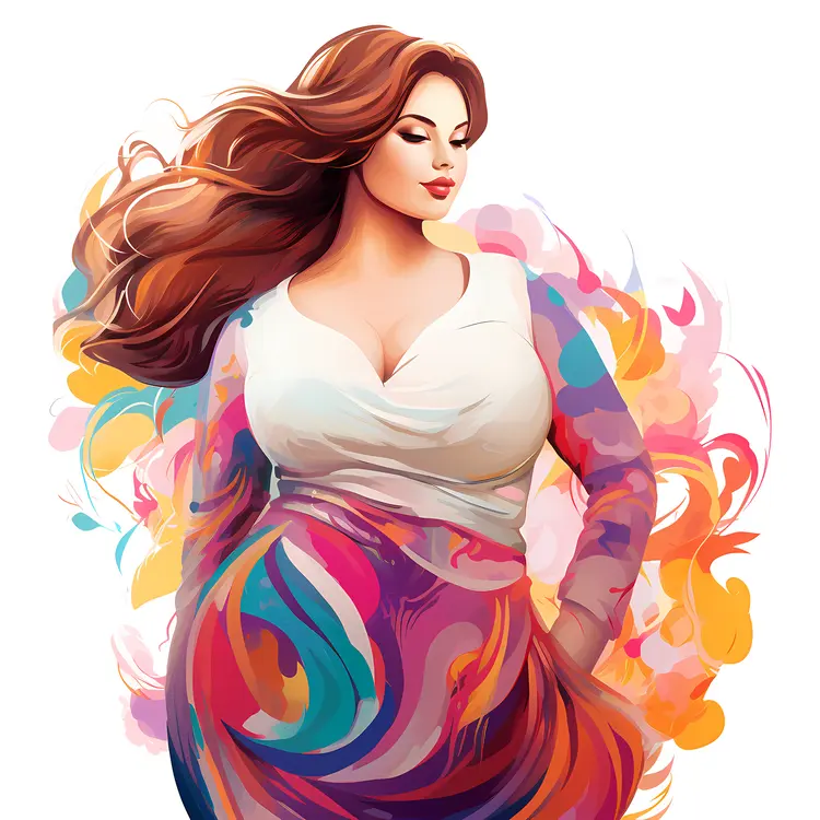 Elegant Woman in Colorful Dress with Patterns