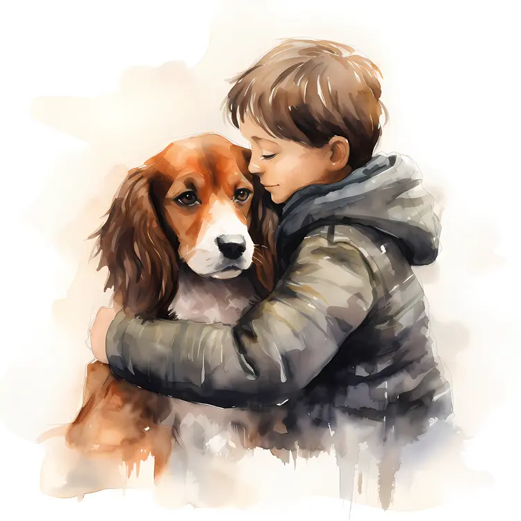 Boy Hugging His Dog