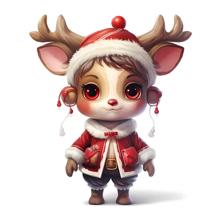 Cute Reindeer in Red Santa Hat for Christmas