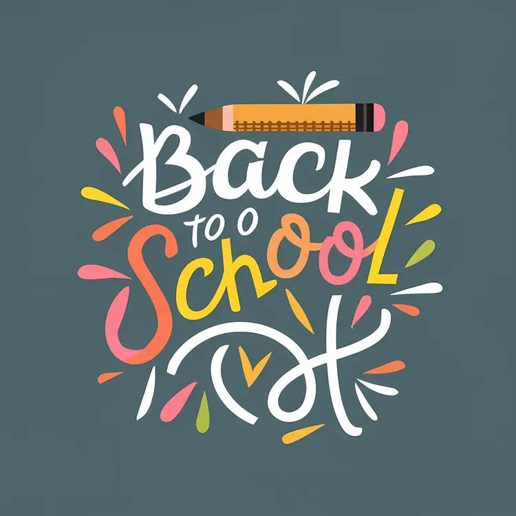 Colorful Back to School Text with Pencil