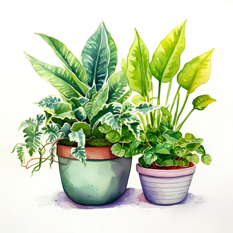 Two Potted Plants Illustration