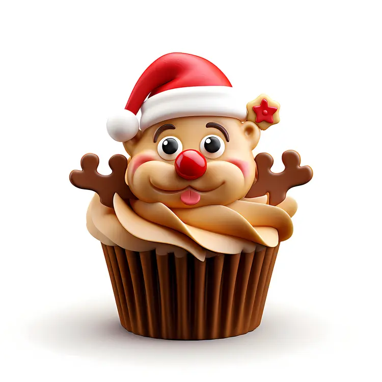 Reindeer Cupcake with Santa Hat