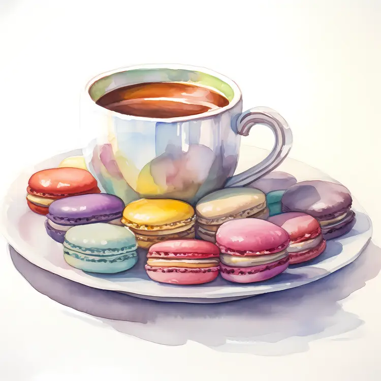 Colorful Macarons and Coffee on a Plate