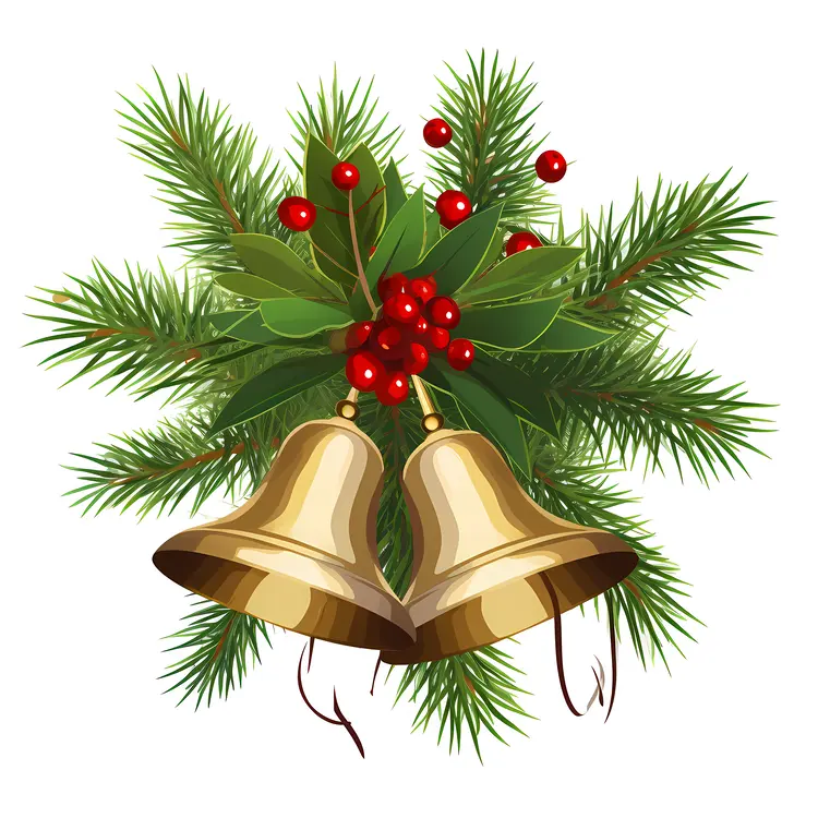 Christmas Bells with Greenery and Red Berries