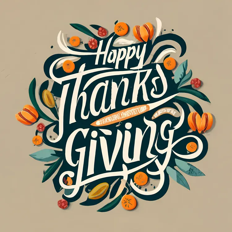 Happy Thanksgiving with Pumpkins and Leaves