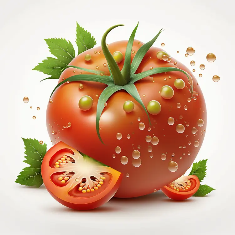Fresh Juicy Tomato with Water Droplets