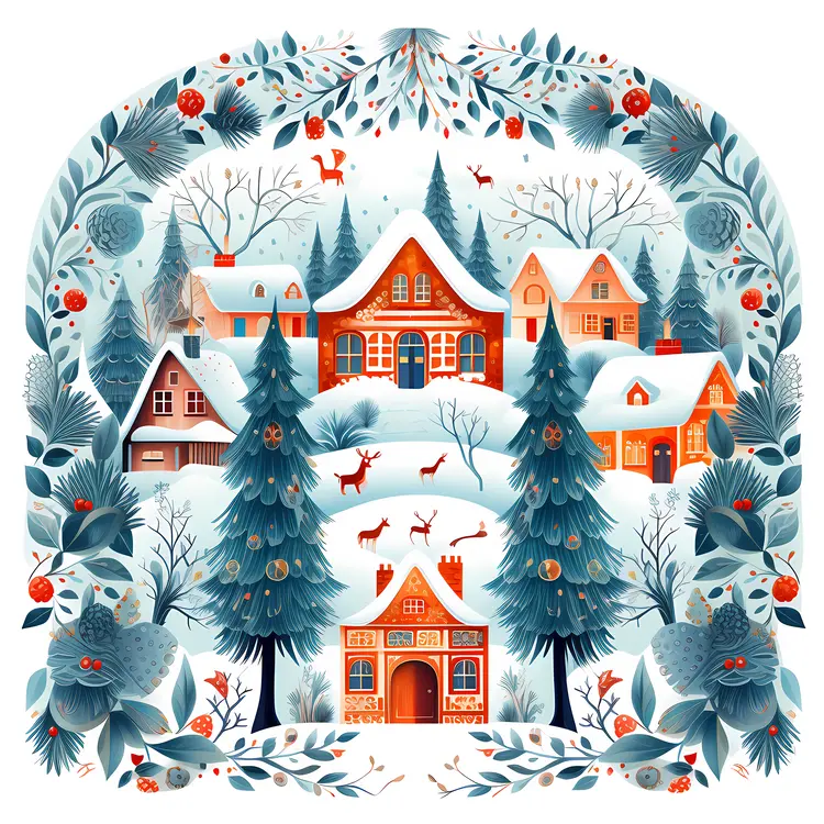 Cozy Christmas Village with Snow
