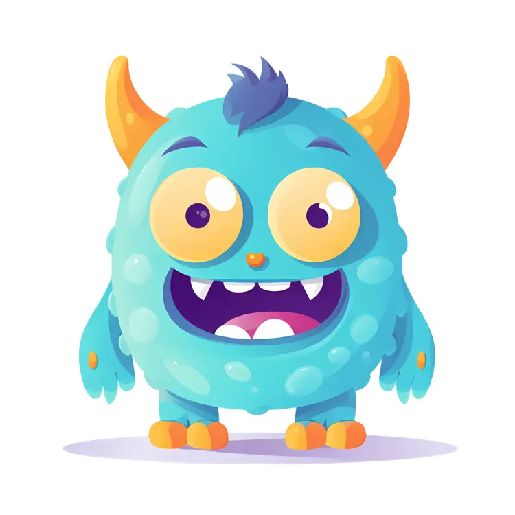 Adorable Blue Monster with Orange Horns