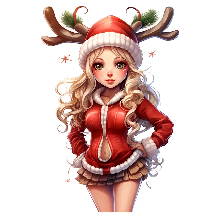 Girl in Red Christmas Hoodie with Antlers