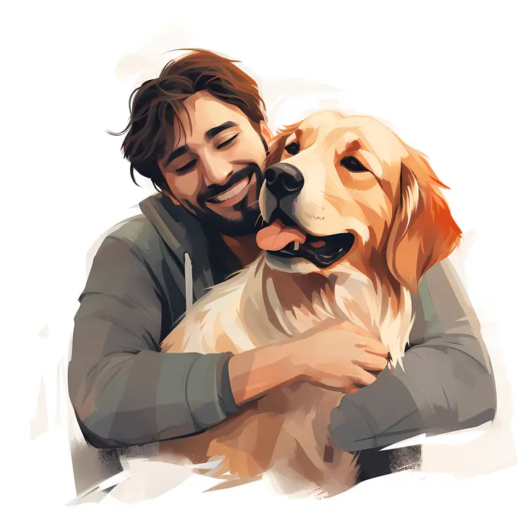 Man with Beard Hugging His Dog