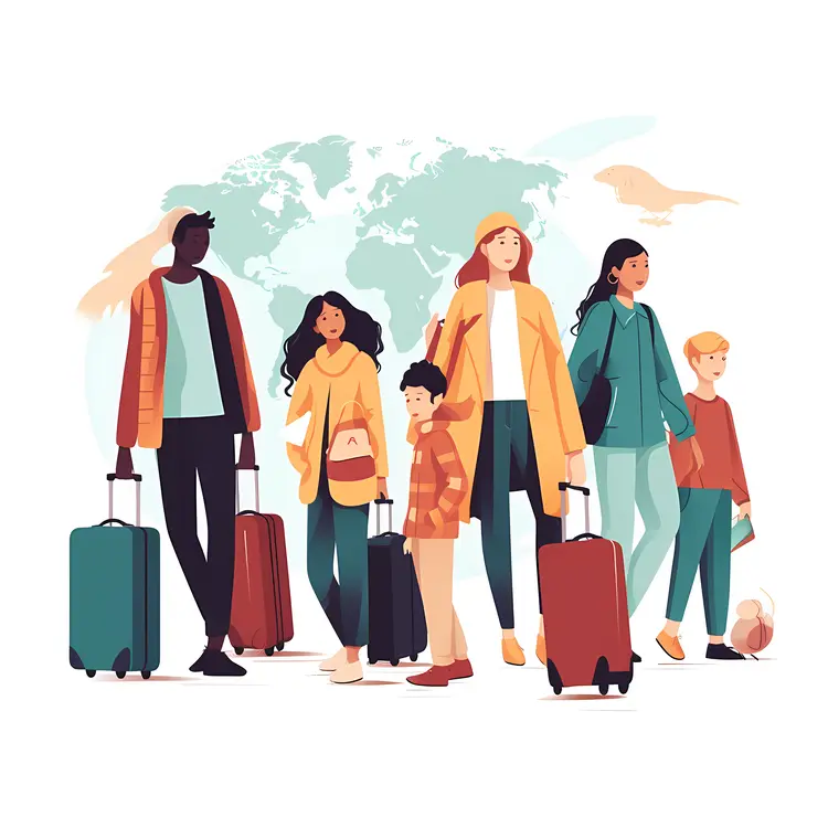 Family Traveling with Luggage