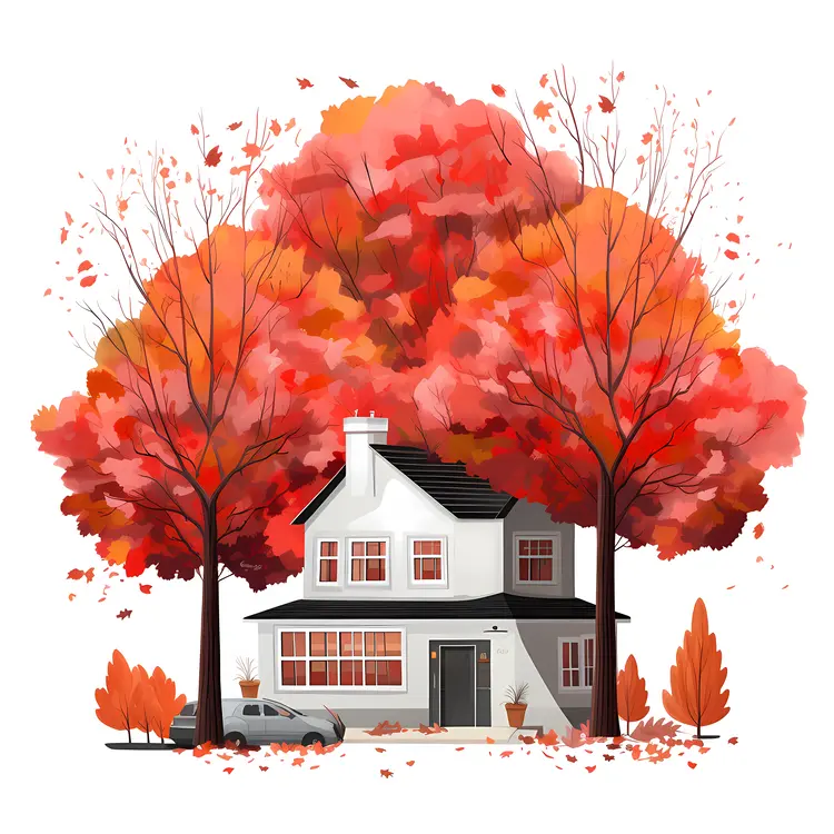 Cozy House with Autumn Trees