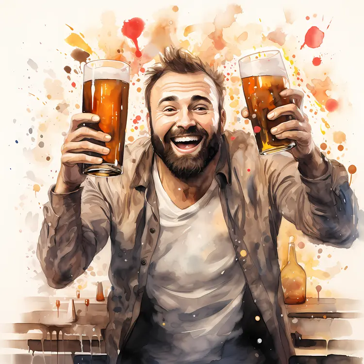 Happy Man with Two Beers