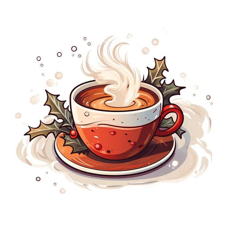 Red Cup with Coffee and Holly for Christmas