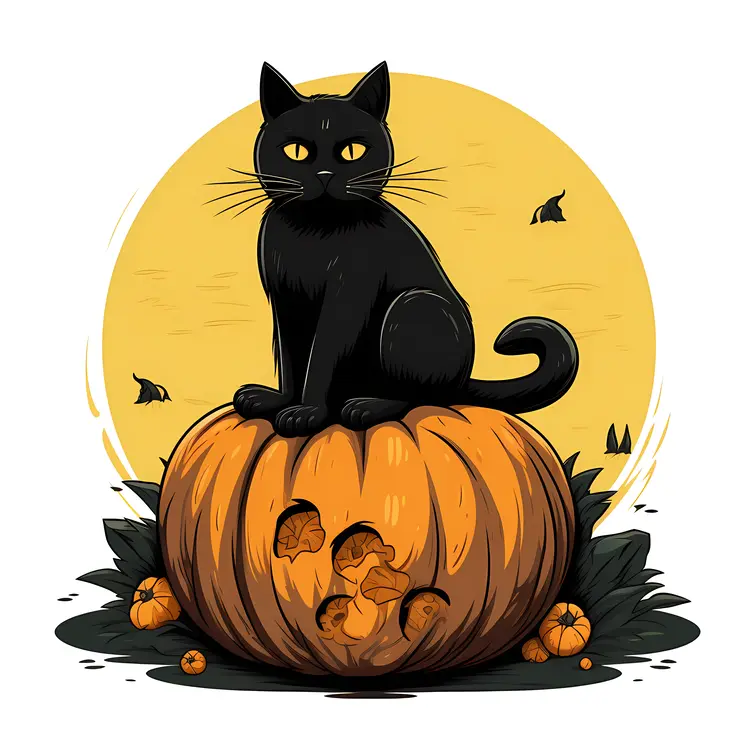 Black Cat on Pumpkin for Halloween