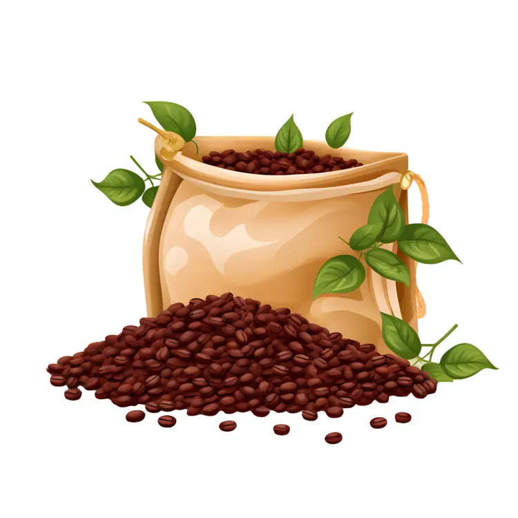 Bag of Coffee Beans with Leaves